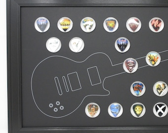 Electric Guitar Pick Picture Display Wall Frame for 25 Picks with Capsules USA Made (Picks NOT Included)