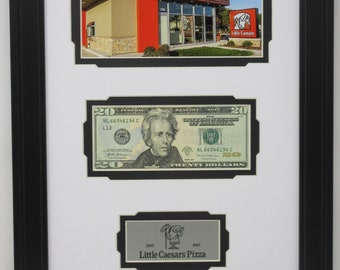 First Dollar Bill Wall Display Picture Frame With 5x7 Photo and Custom Personalized Metal Plate Made in the USA