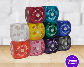 20+ Personalized 16mm (5/8”) Round Corner Translucent Dice