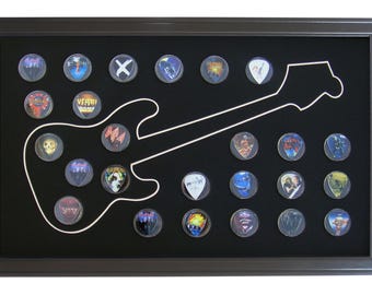 Bass Guitar Pick Picture Display Wall Frame for 25 Picks with Capsules USA Made (Picks NOT Included)