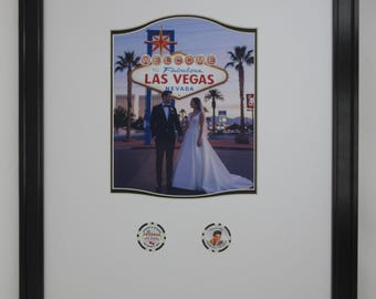 Las Vegas Wedding Signature Wall Display Picture Frame, Personalized Casino Chips, Photo Display, USA Made