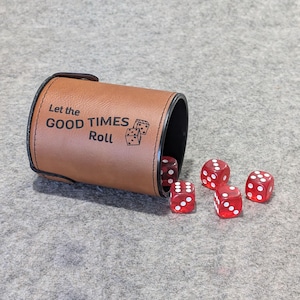 Personalized Leatherette Dice Cup with Storage Compartment and 5 Dice