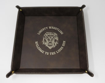 Dice Rolling Tray or Personal Valet Tray Leatherette Rustic Brown with Gold Engraved Personalization