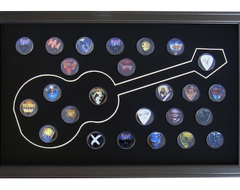 Acoustic Guitar Pick Picture Display Wall Frame for 25 Picks with Capsules USA Made (Picks NOT Included)