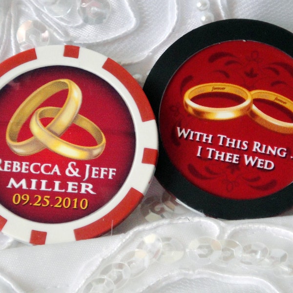 Personalized Wedding Casino Poker Chips with Stick-on Magnet, Full Color Graphics or Photo