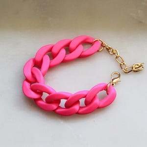 Acrylic Hot Pink Matte Cuban Chain Bracelet