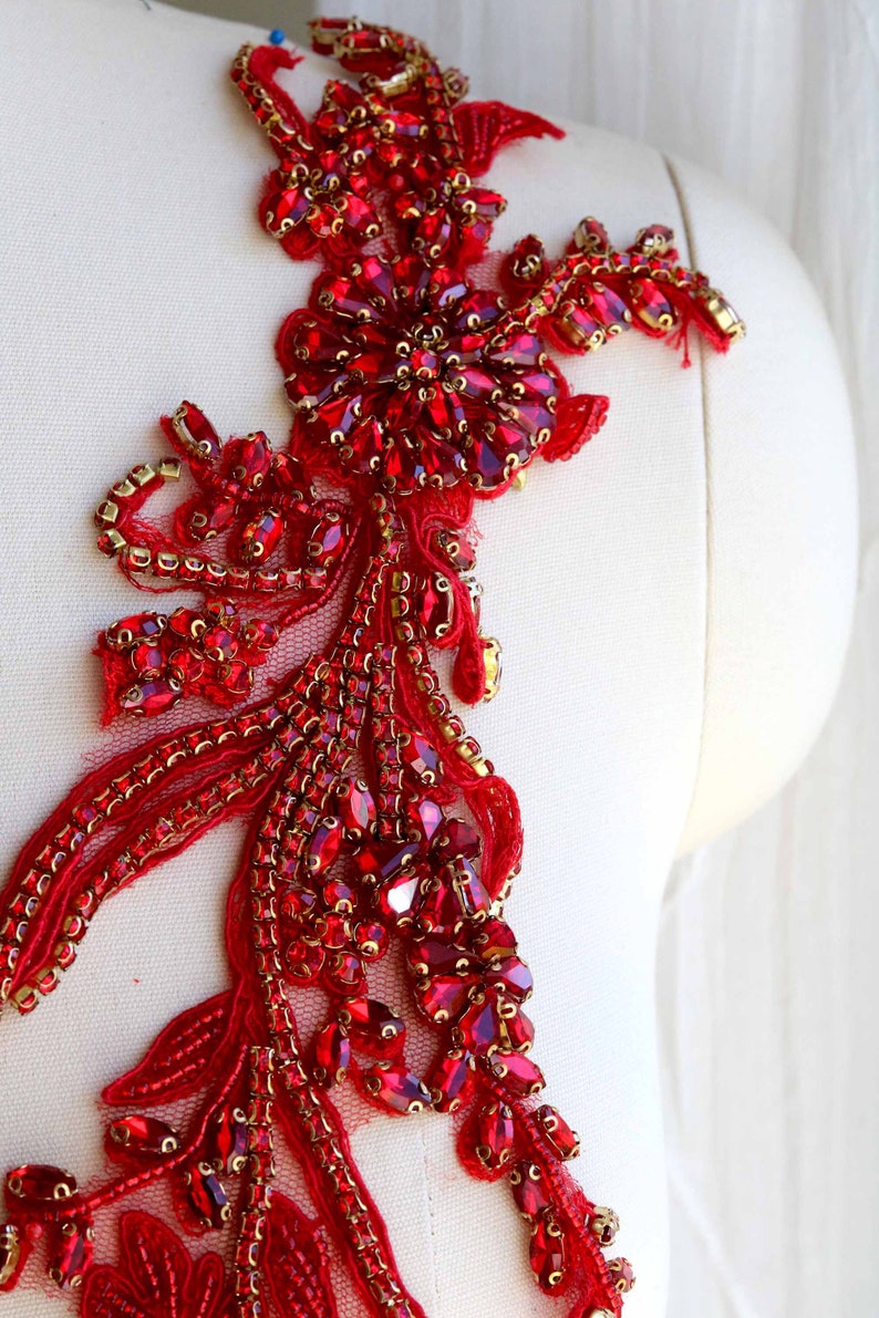 Ra012b Red Rhinestone Applique, Rhinestone Applique, Prom Dress