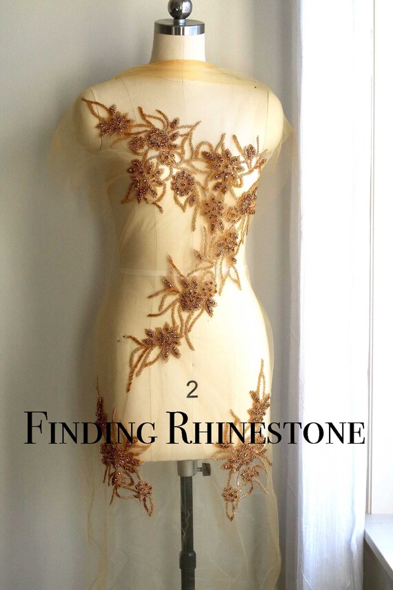 RC029 Unique Gold Bodice Rhinestone Applique, Heavy Beaded Rhinestone  Applique, Rhinestone Applique, Prom Gown Rhinestone, Shiny Rhinestone - Etsy