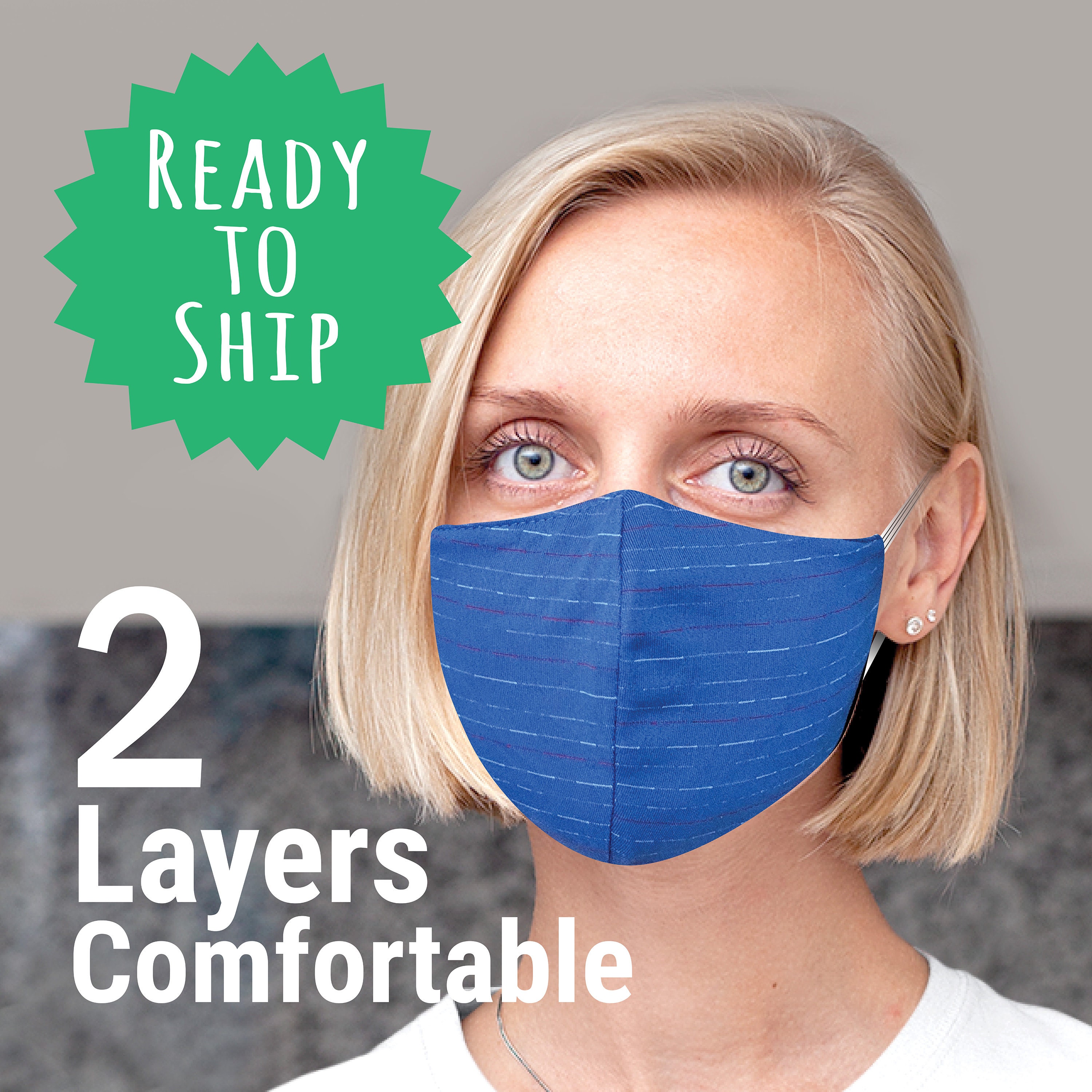 Unisex Face Mask - 2 layers face mask - Blue - Breathable, Washable, …