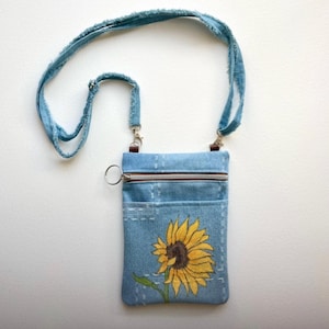 Monedero para móvil con girasol pintado a mano