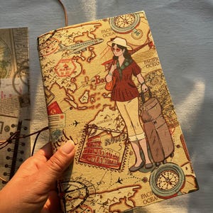 A5 Fauxdori / Cubierta de diario de viajero / / Cubierta de cuaderno / Tema y arte vintage "Bon Voyage" /
