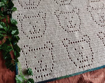 Padrão de manta de crochê com ursinho de pelúcia, estampa de rosto de urso, manta personalizada para recém-nascido, presente para iniciantes no quarto do bebê