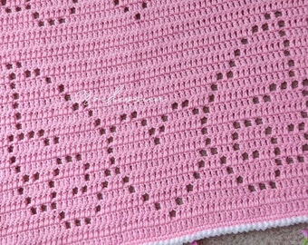 Love Angel Filet Crochet Blanket Pattern: Valentine Baby Afghan (PDF Download)