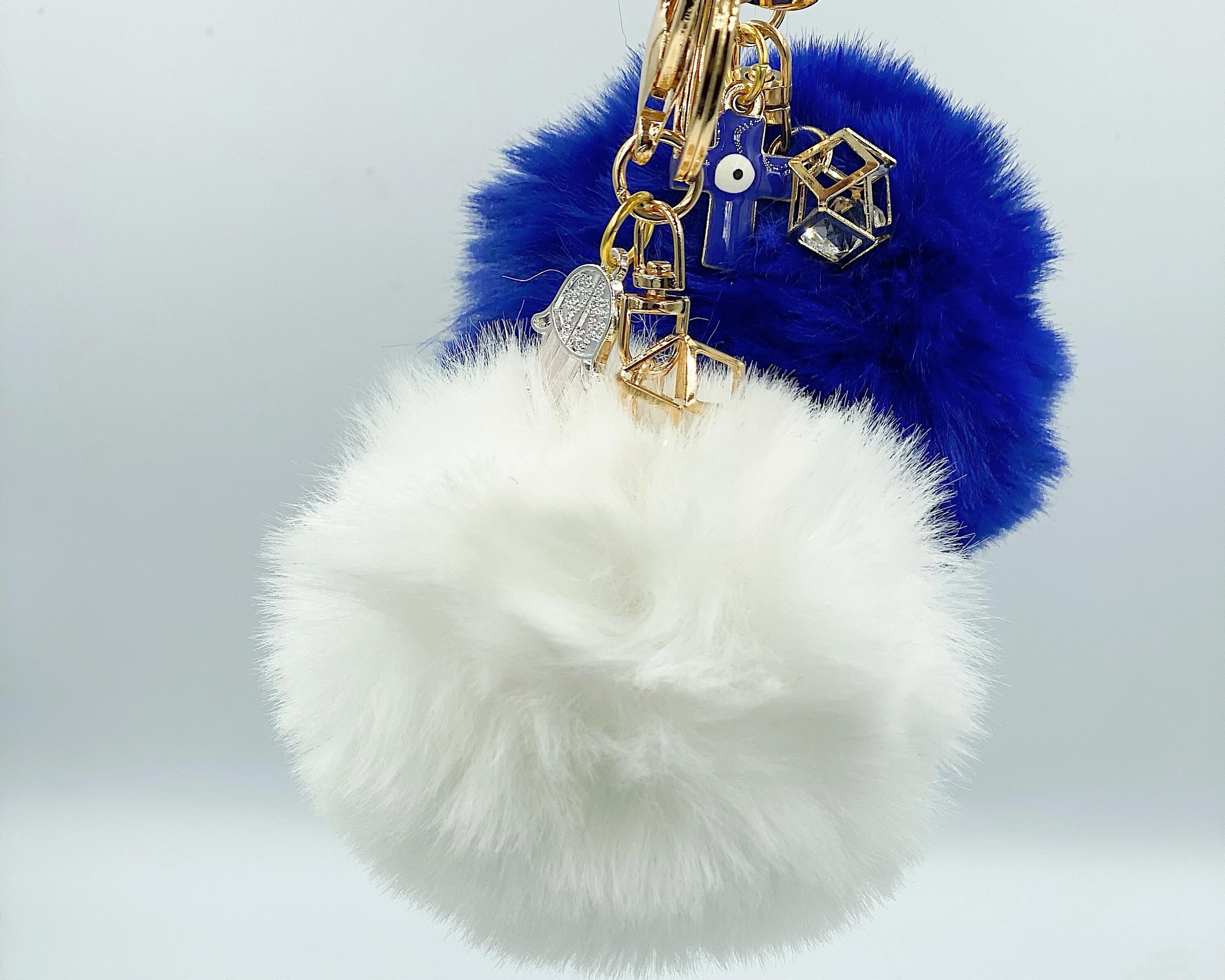 Furry Evil Eye Keychain Fluff Ball Keychain Fur Keychain Etsy
