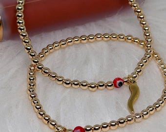 Cornicello Protection Bracelet | Italian Lucky Horn Charm, Evil Eye Beaded Bracelet
