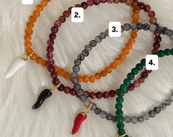 Cornetto Protection Bracelets – Marble-Style Beaded Charm Bracelet – Italian Good Luck Jewelry – Malocchio, Cornicello Bracelet