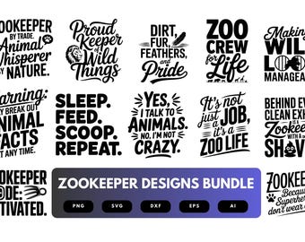 Zookeeper SVG Bundle | Animal Care Clipart, Zoo Keeper Silhouette Cut Files for Cricut & Sublimation