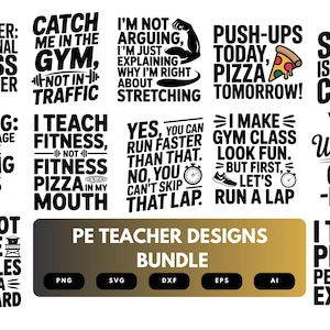 PE Teacher SVG Bundle | Physical Education Clipart, Fitness Teacher Cut Files for Cricut & Sublimation