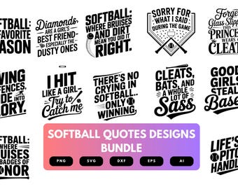 Paquete SVG de sóftbol: Archivos de corte con frases motivacionales y divertidas de sóftbol para Cricut, sublimación y manualidades.