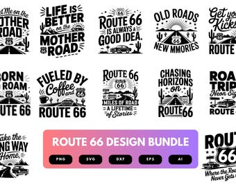 Route 66 SVG Bundle | Vintage Road Trip Quotes, Americana Travel Cut Files for Cricut, Silhouette & Sublimation