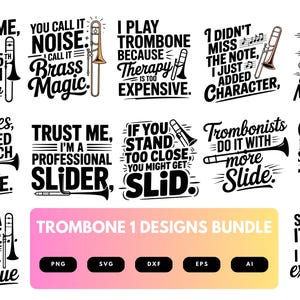 Trombone SVG Bundle | Brass Instrument Clipart, Musician Silhouette Cut Files for Cricut & Sublimation