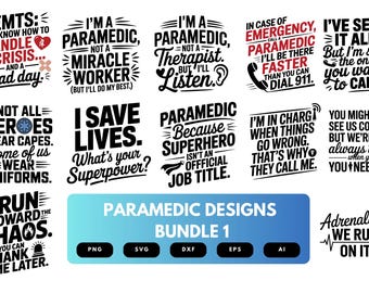 Paquete SVG de paramédico/Clipart EMS, archivos de corte de silueta de personal médico para Cricut y sublimación