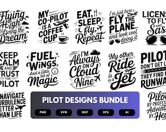 Pilot SVG Bundle | Aviation Clipart, Pilot Quote Cut Files for Cricut & Sublimation