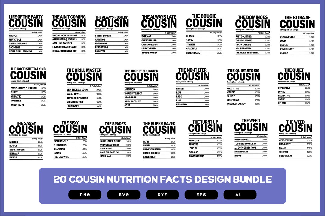 Cousin Nutrition Facts Design Bundle Cousin Nutrition Design Cousin SVG