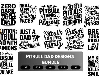 Pitbull Dad SVG Bundle | Dog Lover Clipart, Pitbull Silhouette Cut Files for Cricut & Sublimation