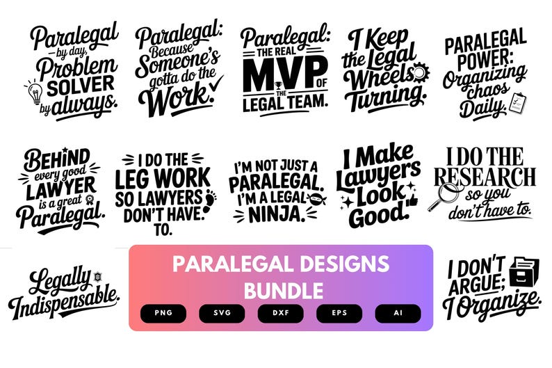 Paralegal SVG Bundle | Legal Assistant Clipart, Law Office Quote Cut Files for Cricut & Sublimation