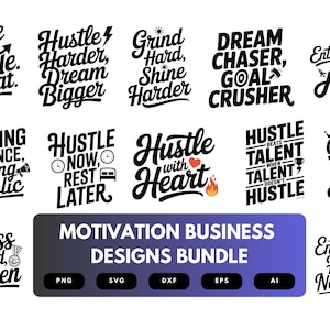 Motivierendes Business SVG-Bundle | Unternehmer Zitate, Hustle Mindset Clipart, Erfolg Cut Files für Cricut & Sublimation