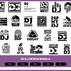 Peut inclure: Un ensemble de 30 designs sur le thème du DJ en noir et blanc. Les designs présentent diverses phrases et images liées aux DJ, à la musique et aux fêtes. Les designs sont parfaits pour créer des t-shirts, des mugs, des autocollants et d'autres produits dérivés.