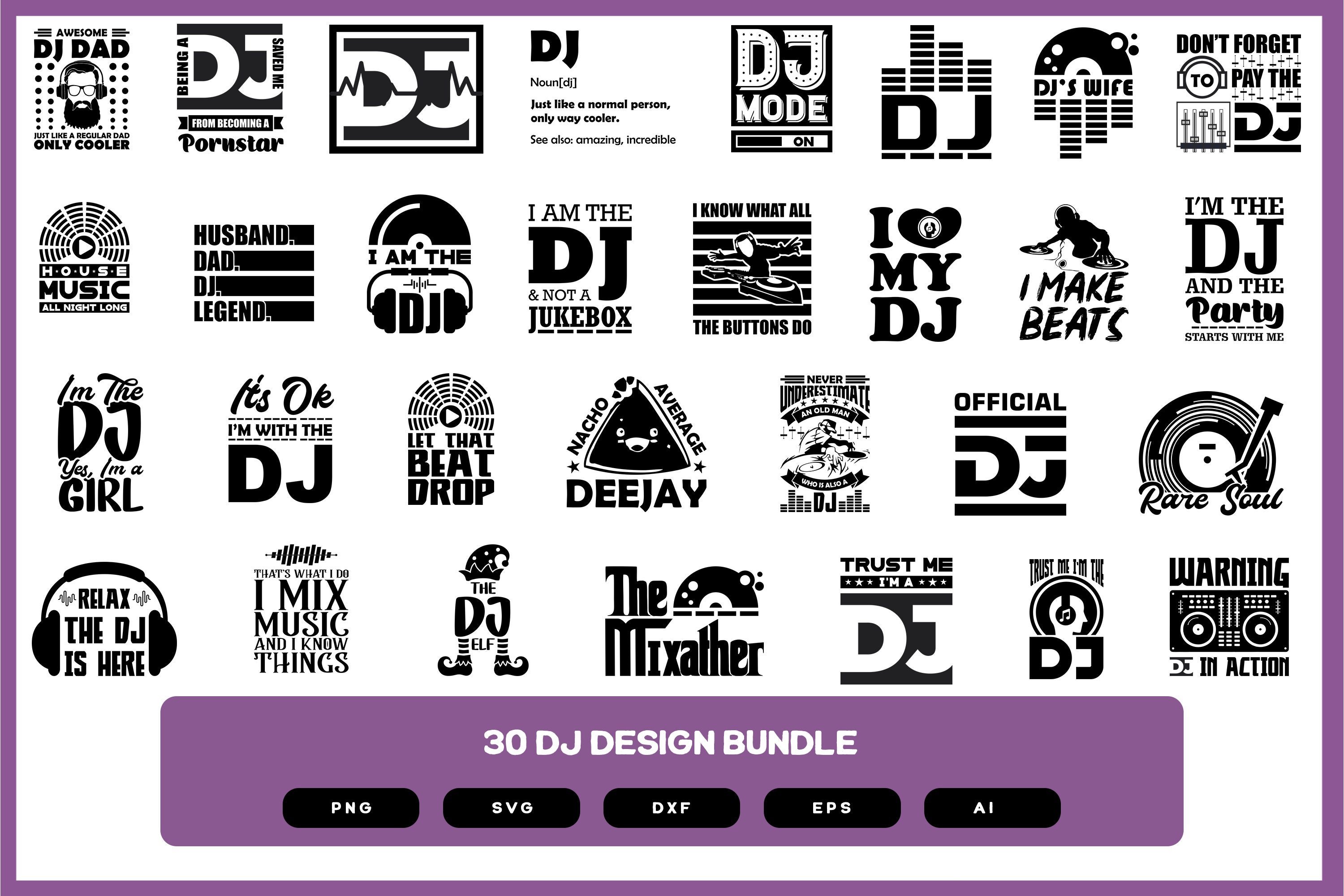 Disc Jockey SVG Design Bundle, Retro Vinyl Style, DJ Shirt, Funny