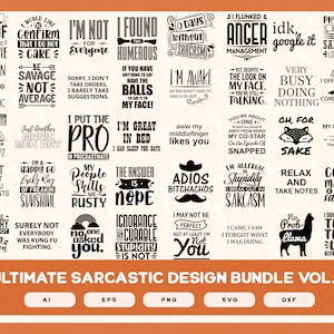 Sarcastic Designs Mega Bundle Volume 1 for Shirts Mugs Vinyl Printing SVG Sarcastic Designs Stickers POD
