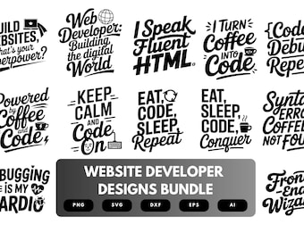 Ensemble SVG pour développeur de site Web | Citations de conception de sites Web, clipart de codage, fichiers de coupe de vie de développeur pour Cricut et sublimation
