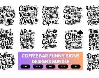 Ensemble SVG Coffee Bar | Citation drôle de café coupe des fichiers pour Cricut, Clipart signe de café, conceptions de décoration murale barman
