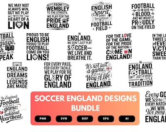 Paquete SVG de fútbol de Inglaterra / Clipart del equipo de fútbol de Inglaterra, archivos de corte de fútbol del Reino Unido para Cricut y sublimación