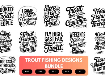 Trout Fishing SVG Bundle | Fly Fishing , Angler Cut Files for Cricut, Sublimation & Outdoor Gear