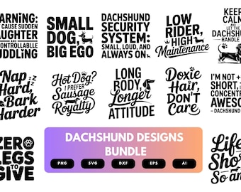 Dachshund SVG Bundle | Wiener Dog Clipart, Funny Pet Silhouette Cut Files for Cricut & Sublimation