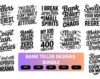 Bank Teller SVG Bundle | Banking Clipart, Finance Job Silhouettes , Cut Files for Cricut & Sublimation