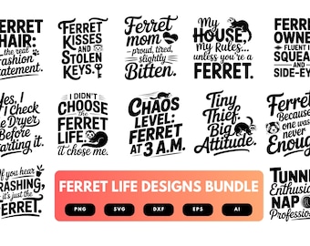 Ensemble SVG vie de furet | Clipart furet mignon, Silhouette de furet pour animaux de compagnie coupé pour Cricut & Sublimation