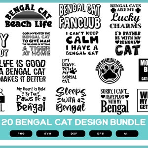 Bengal Cat Svg Design Bundle for Print or Cricut | Bengal Cat Design for Cat Lover | Bengal Design |  Bengal Cat Breed Designs for Prints