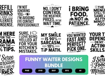 Kellner SVG Bundle | Lustige Kellner Zitate, Restaurant Mitarbeiter Cut Files für Cricut & Sublimation