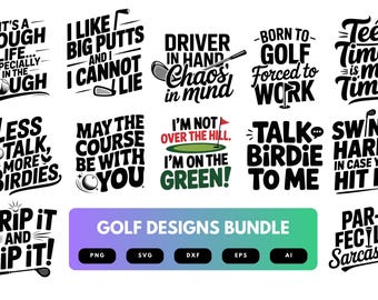 Paquete SVG de golf / Imágenes prediseñadas de golfista divertido, archivos de corte con frases de golf para Cricut y sublimación