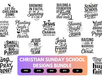 Paquete SVG de escuela dominical cristiana / Imágenes prediseñadas de lecciones bíblicas, archivos de corte de fe para Cricut y sublimación