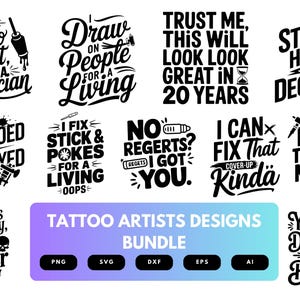 Tattoo Artist SVG Bundle | Ink Studio Clipart, Tattoo Machine Silhouette Cut Files for Cricut & Sublimation