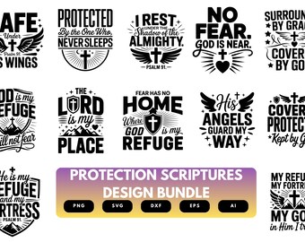 Protection Scriptures SVG Bundle | Bible Verse Quotes, Christian Faith Cut Files for Cricut, Silhouette & Sublimation