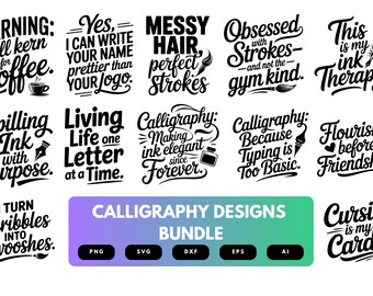 Calligraphy SVG Bundle | Elegant Lettering Clipart, Handwritten Font Silhouette Cut Files for Cricut & Sublimation