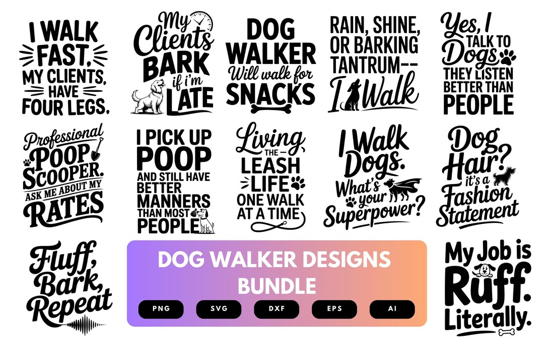 Dog Walker SVG Bundle | Pet Sitting Clipart, Funny Dog Lover Cut Files ...