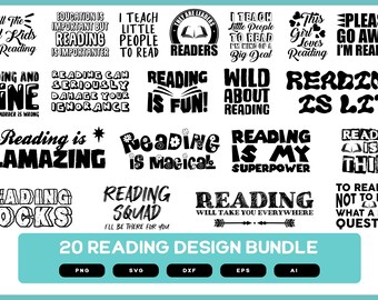 20 Reading Design Design Bundle | Reading Quotes | Reading Lover | Reading Shirts Design | Reading Sayings | Funny Reading Quotes